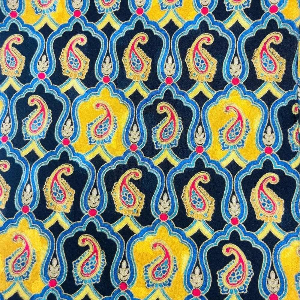 Brioni Roma silk black yellow blue and pink paisley vintage tie.